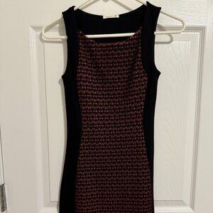 Womens XS Black Sleeveless Formal Dress with Red Geometric Print